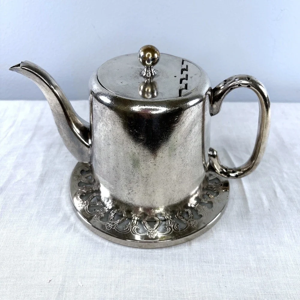 Vintage FB Rogers Silver Co Silverplate Teapot with Filigree Trivet Set